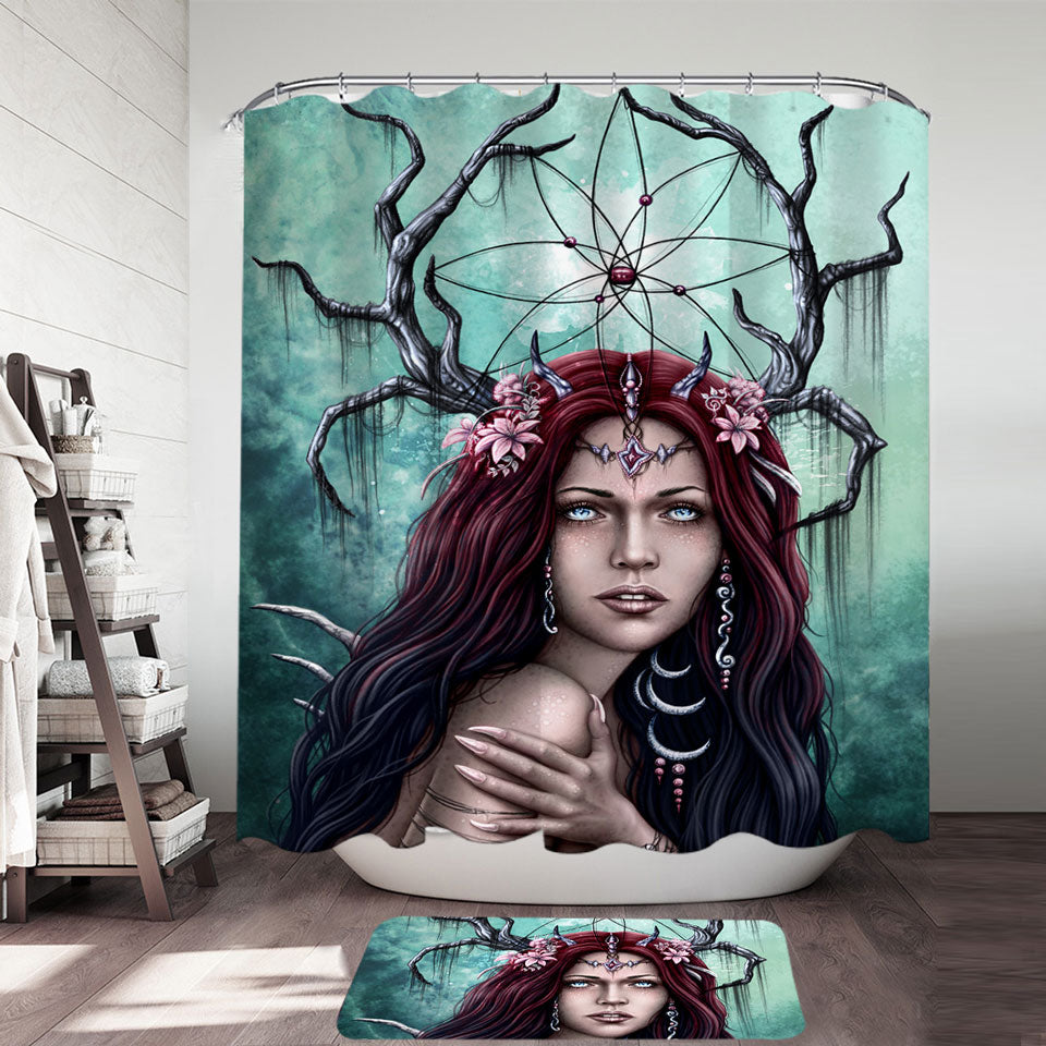 Gothic Shower Curtain with Art Scary Devil Woman the Dreamcatcher