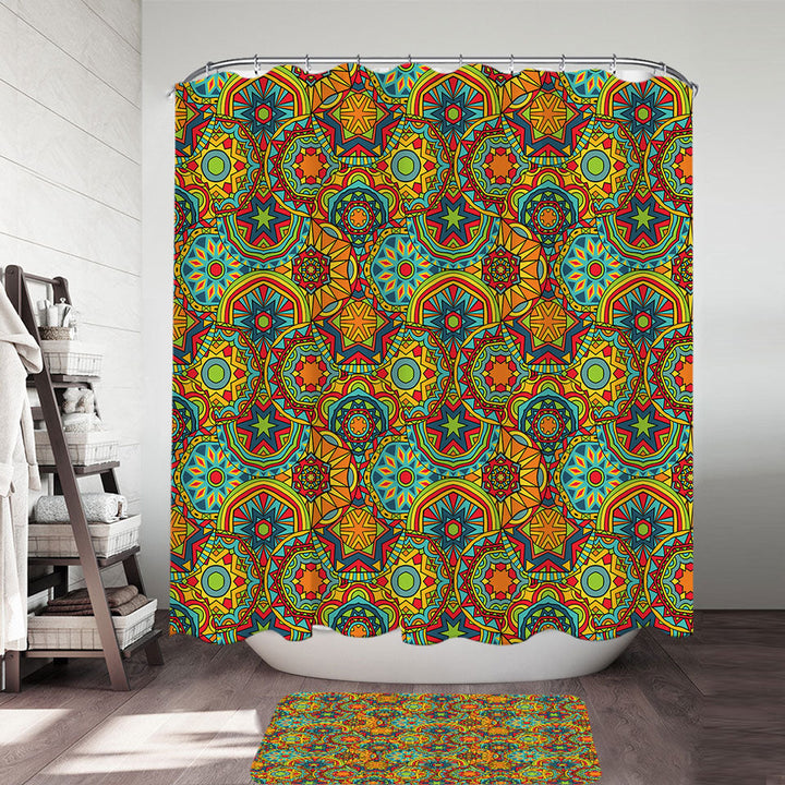 Green Red Blue Messy Mandalas Shower Curtain