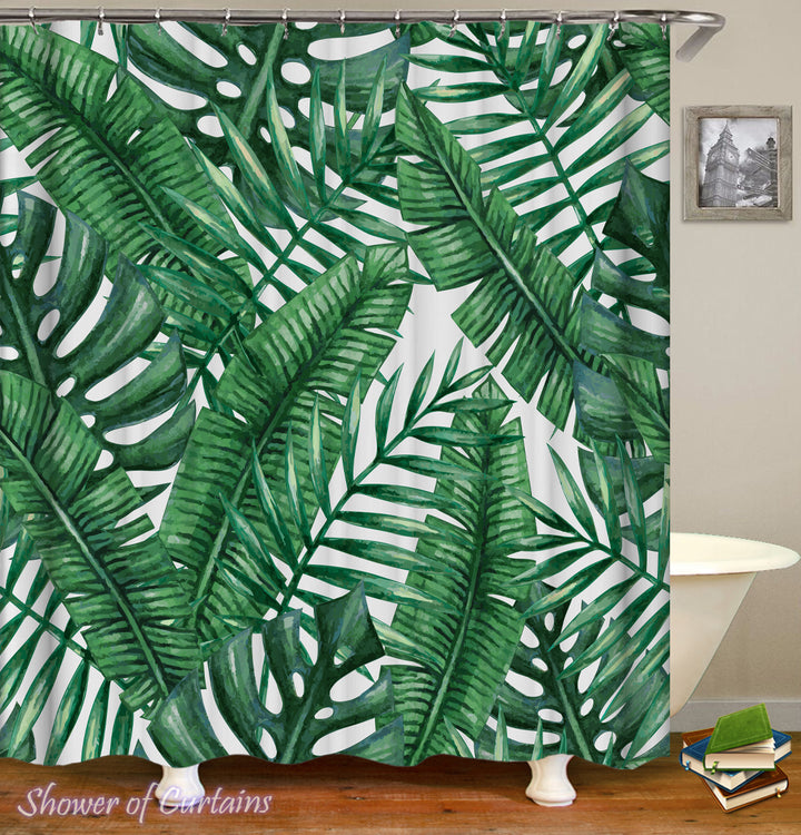 Green Leaves Painting - tropical shower curtains