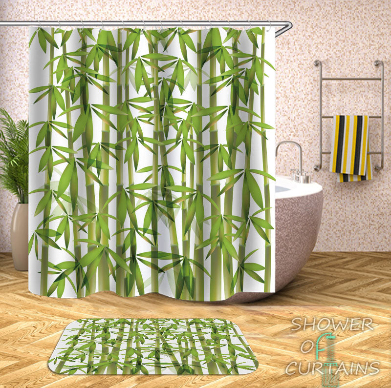Green Shower Curtain of Fresh Bamboo