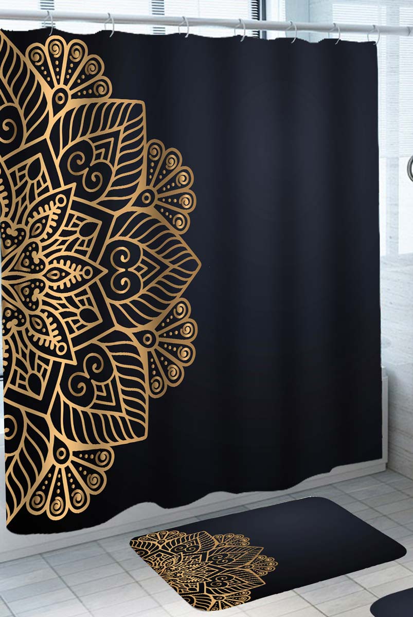Half Gold Mandala Shower Curtain
