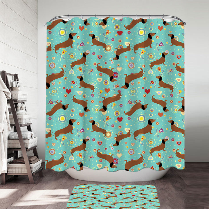 Heart Flower and Dachshund Shower Curtains
