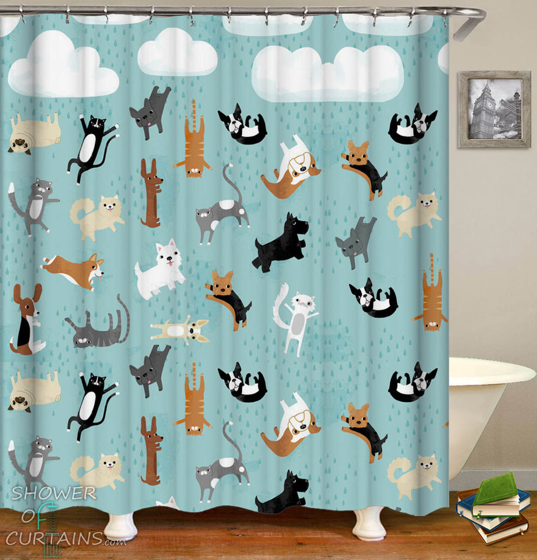 It's Raining Pets Shower Curtain_Dogs and Cats Shower Curtain