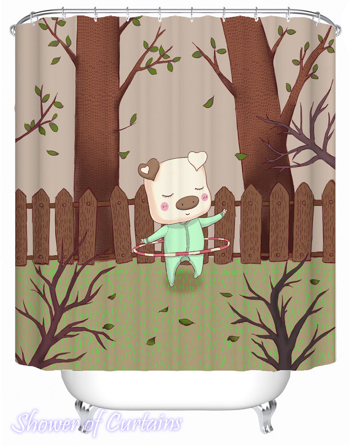 Kids' Shower Curtains - Hula Hoop Piggy