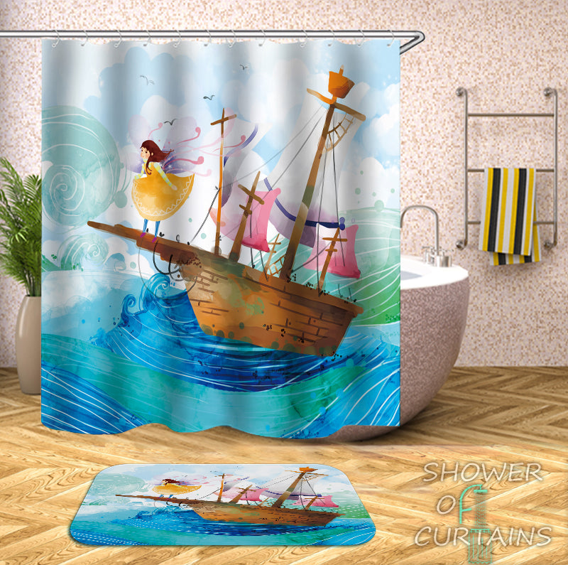 Kids' Shower Curtains of Fairy Tale Sailing