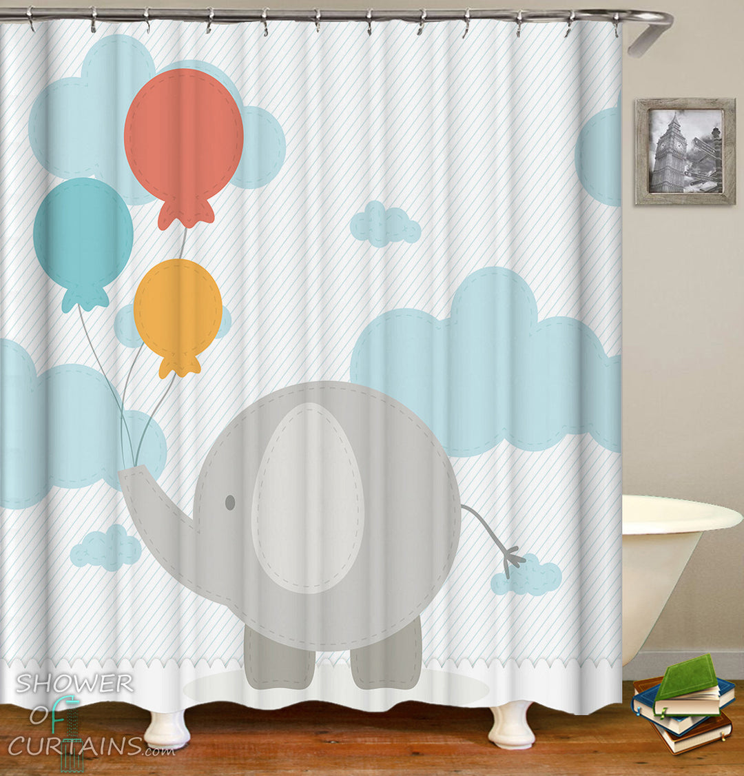 Kids Shower Curtains of Kids' Elephant Character