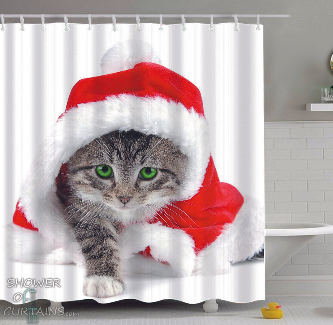 Kitten Is Ready For Christmas Shower Curtains