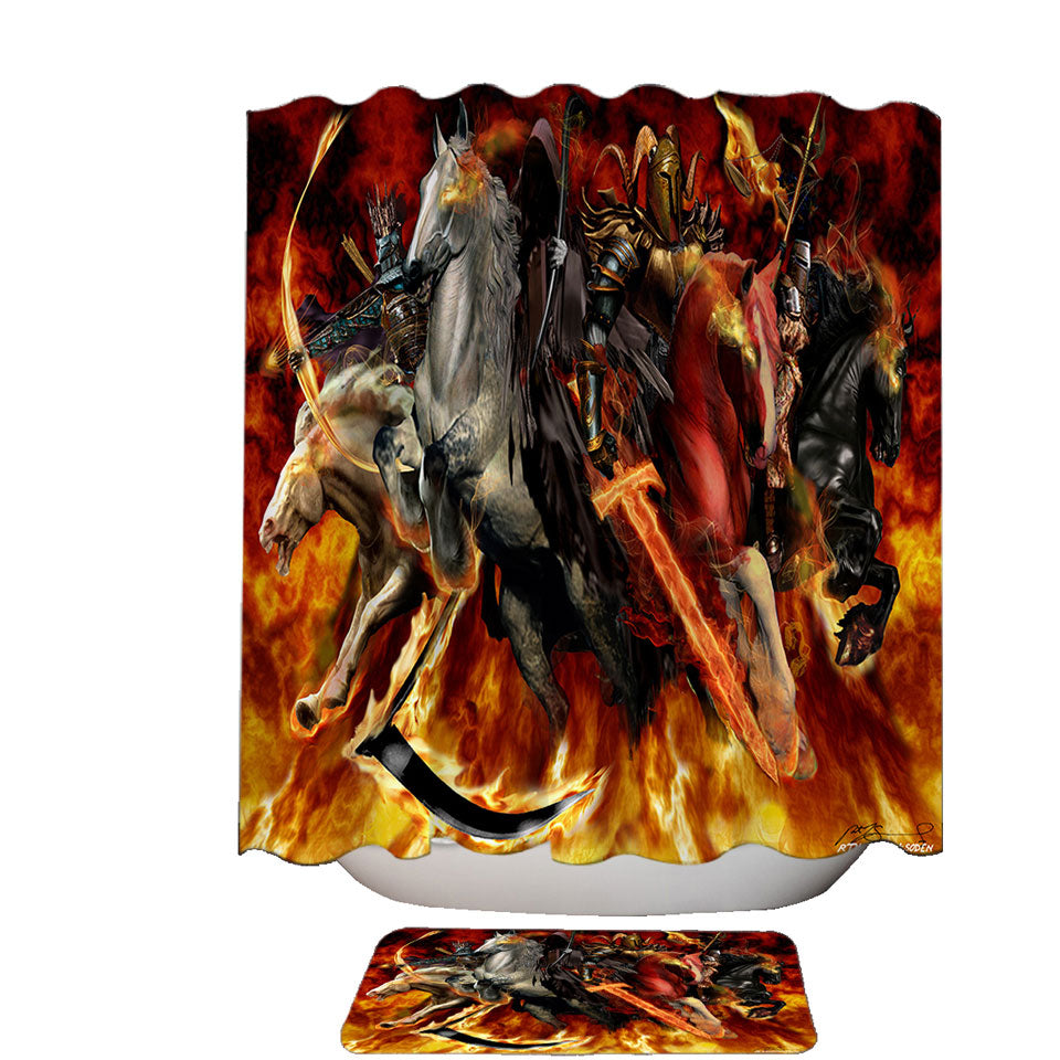 Knights Shower Curtains on Fire the Four Horsemen