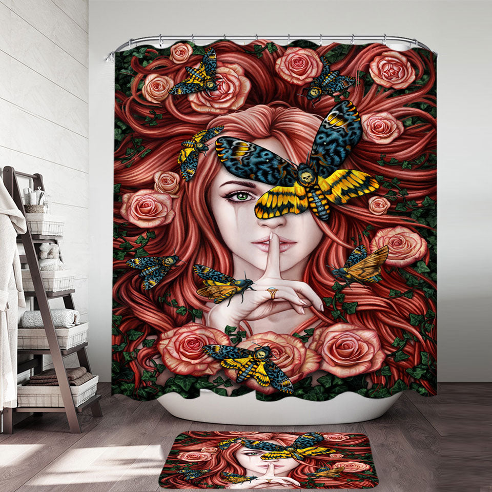 Lady Moth Roses and Death Moth on Beautiful Woman Shower Curtain