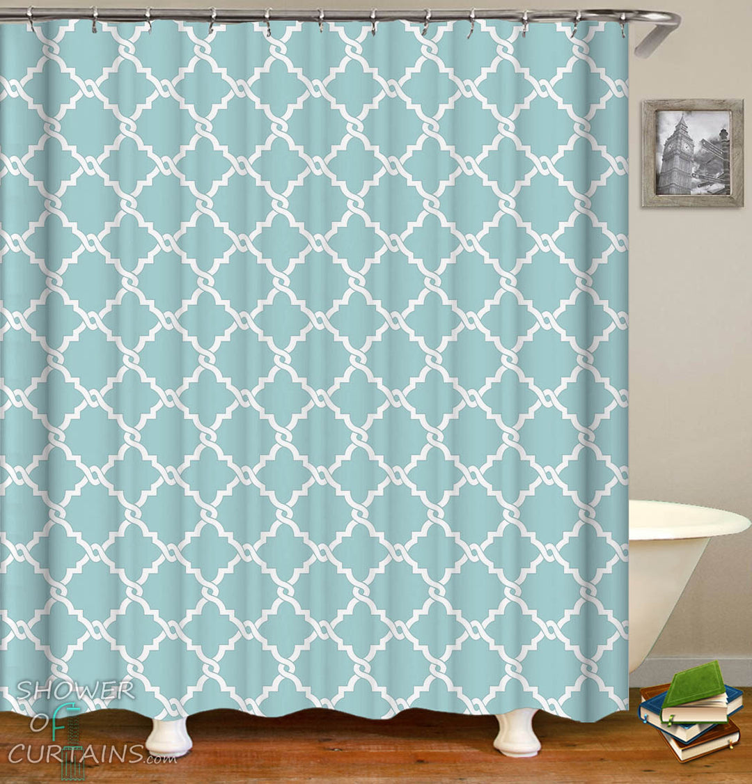 Light Blue Moroccan Design Shower Curtain - Moroccan Themed Bathroom