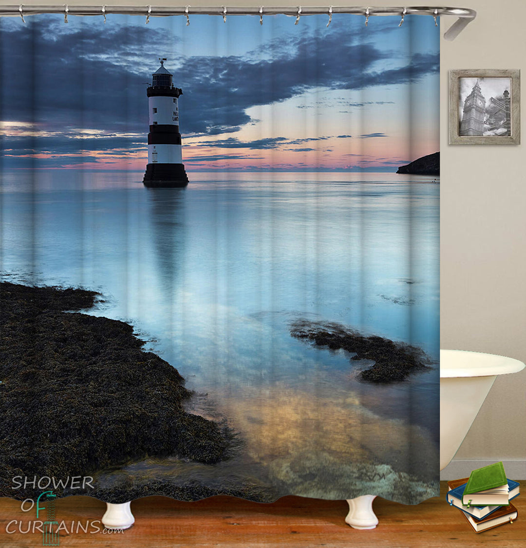 Lighthouse Shower Curtain - Lonely At Coast