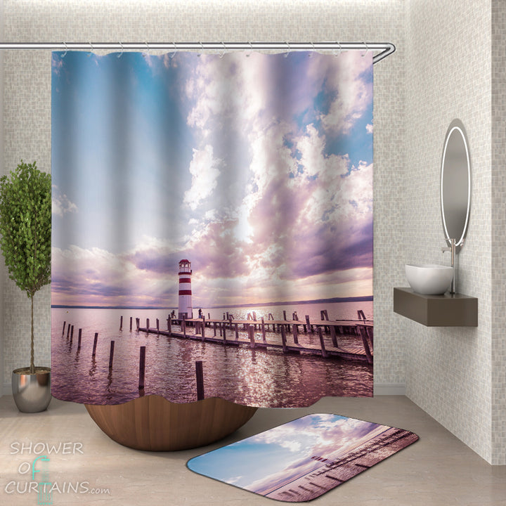 Lighthouse Shower Curtain of Lighthouse On The Horizon