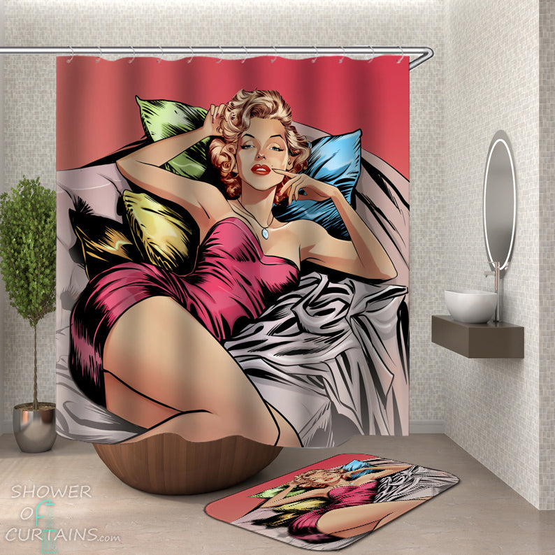 Marilyn Monroe Bathroom Set of Marilyn Monroe Colorful Drawing Shower Curtain and Bath Mat