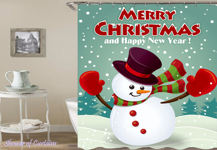 Merry Christmas Shower Curtain of Snowman Shower Curtain