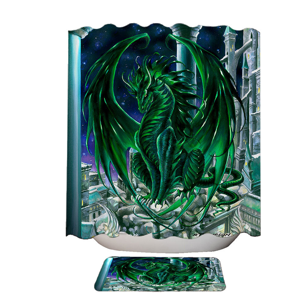 Monarch of the City Green Dragon Fabric Shower Curtains