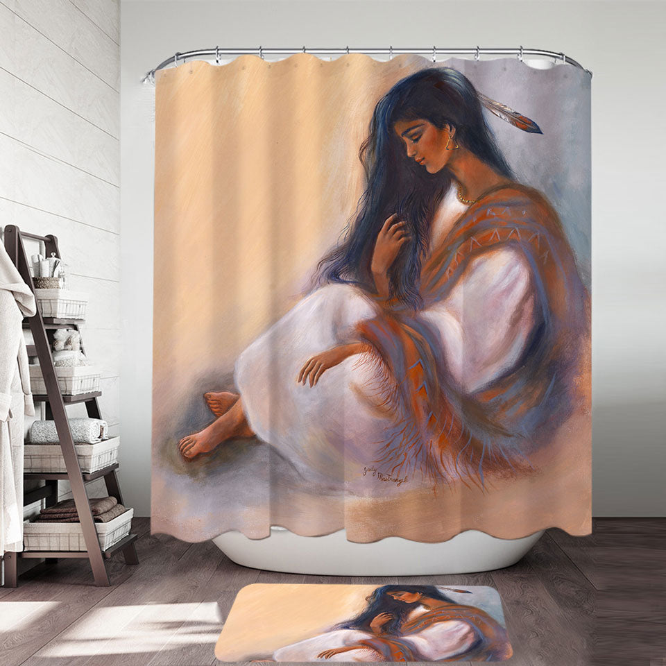 Native American Art Sitting Beautiful Indian Girl Shower Curtain
