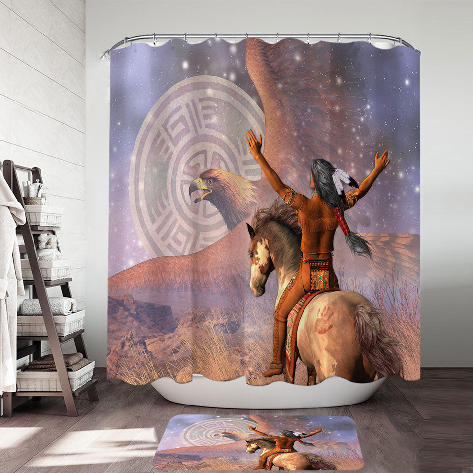 Native American Decorative Shower Curtains Brave the Eagle Warrior