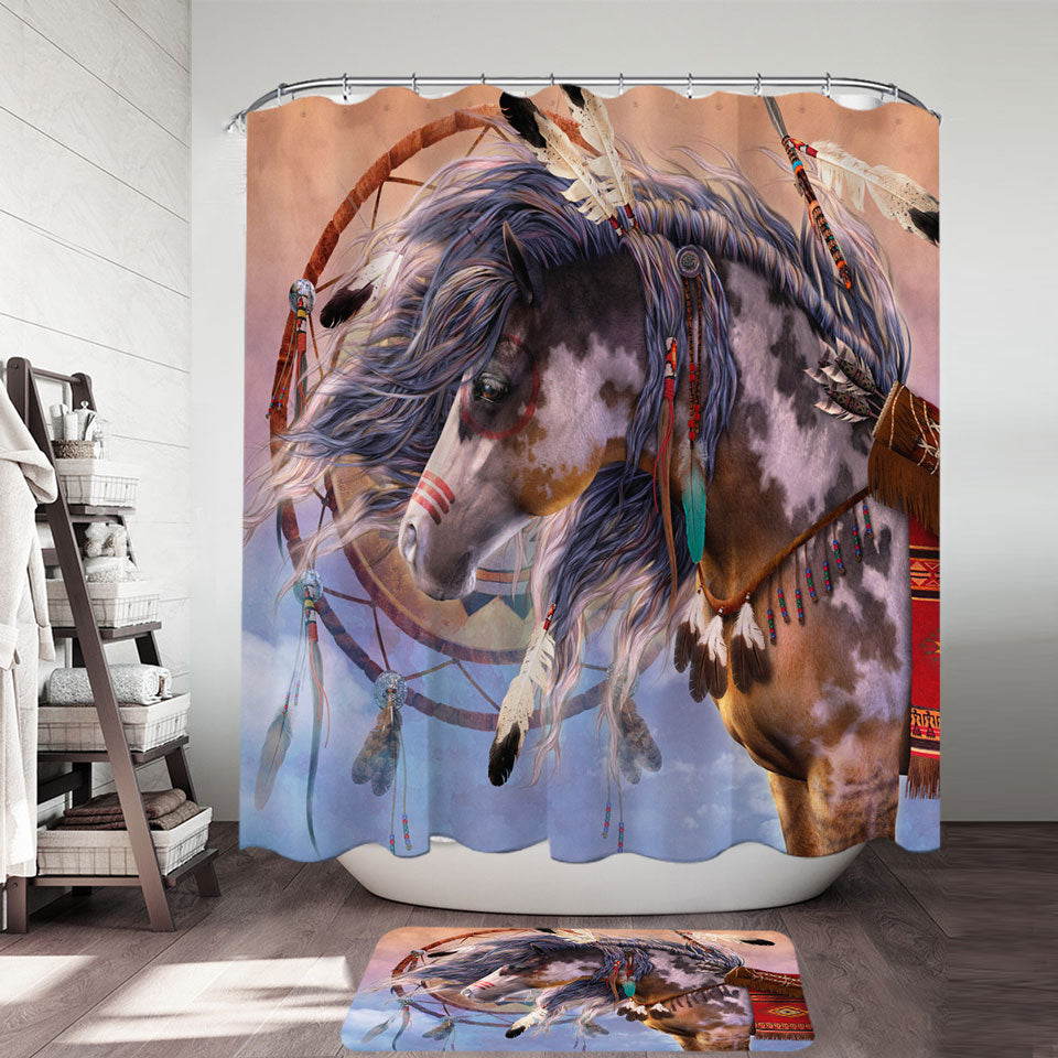 Native American Dream Catcher and Horse Fabric Shower Curtains