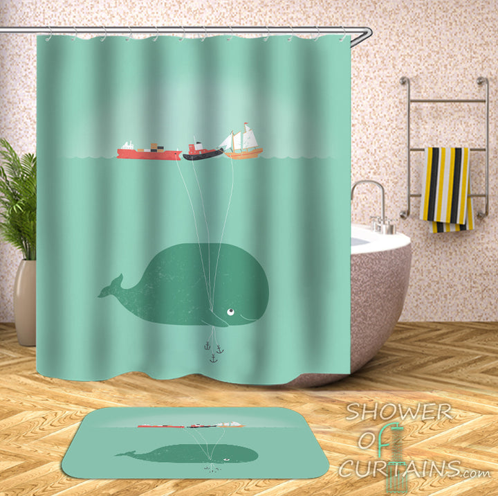 Nautical Whale Shower Curtains Design of Baby Whale's Ship Balloons