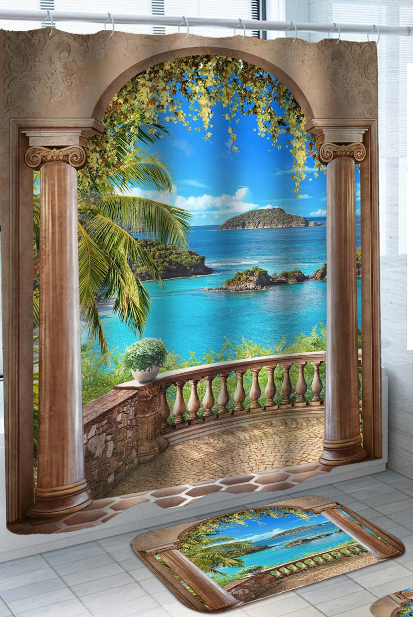 Ocean Greek Shower Curtains Columns Terrace