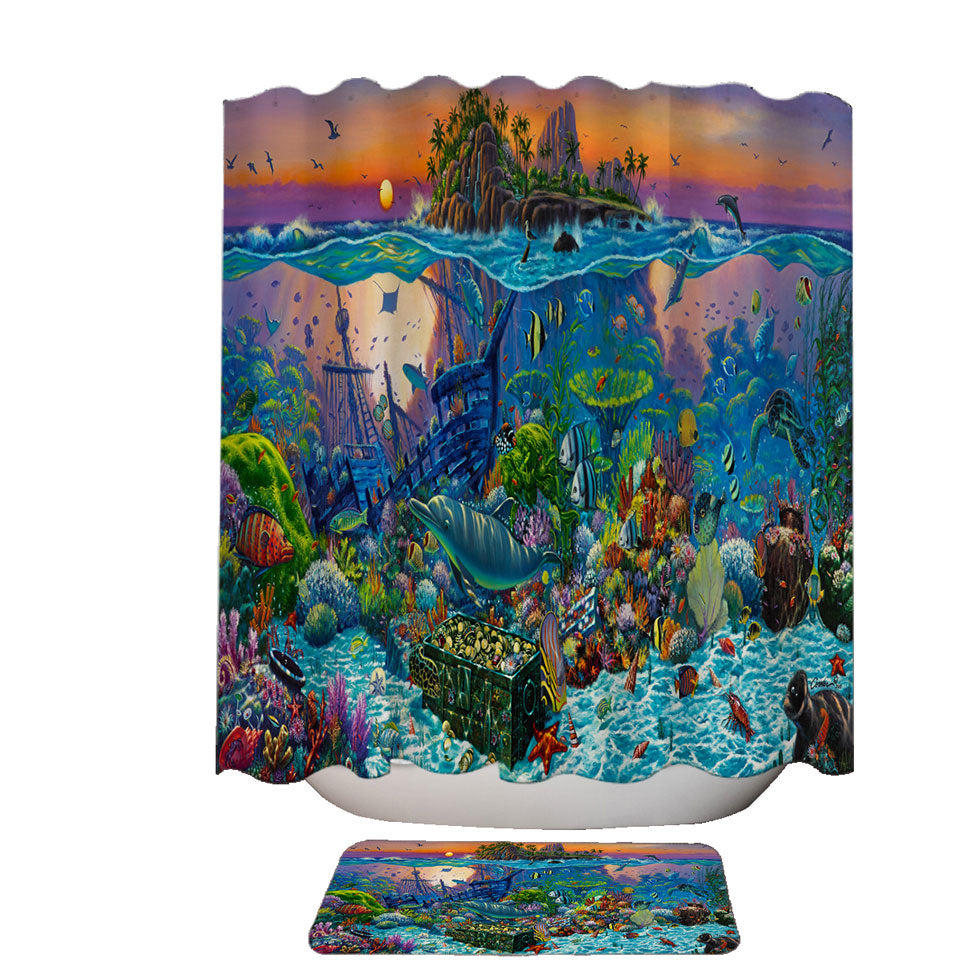 Ocean Underwater Shower Curtain Kingdom Coral Reef Island