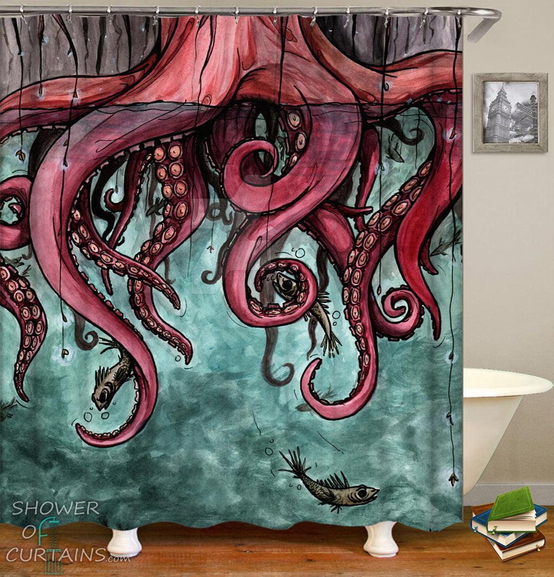 Octopus Art Shower Curtain - Octopus Arms Tree