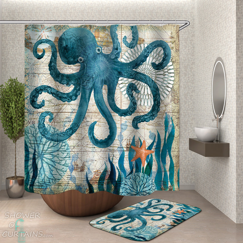 Octopus Shower Curtain - Vintage Map