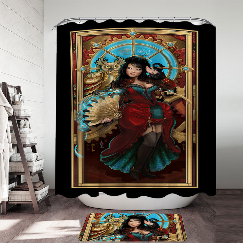 Owl and Beautiful Japanese Princess Shower Curtains