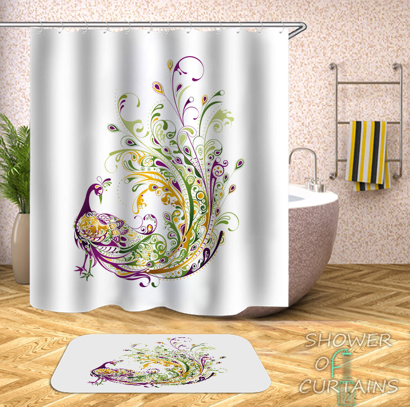 Peacock Shower Curtain - Green Yellow Purple