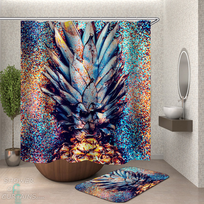 Pineapple Shower Curtains and Bath Mat - Pineapple Crown