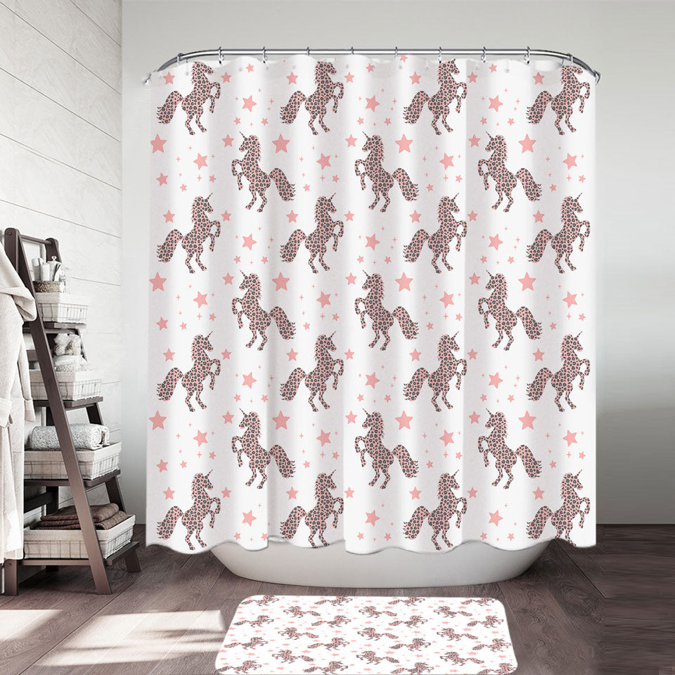 Pink Unicorns and Stars Shower Curtain