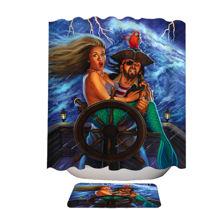 Pirate Shower Curtains Stormy Ocean Pirate and Mermaid Fun Honeymoon