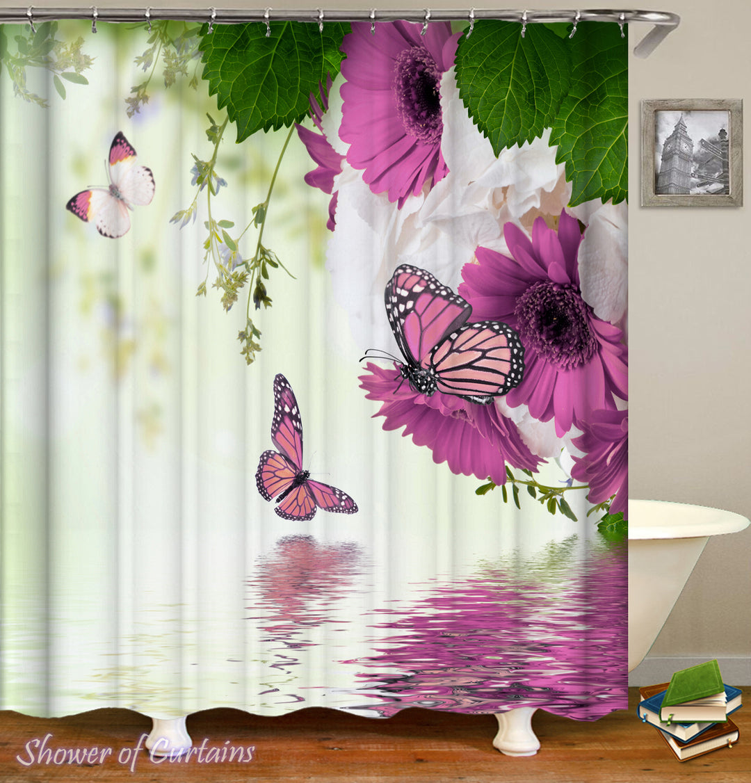 purple shower curtain design Purplish Flowers And Butterflies
