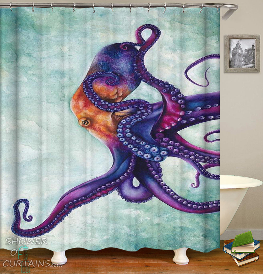 Purplish Octopus Shower Curtain