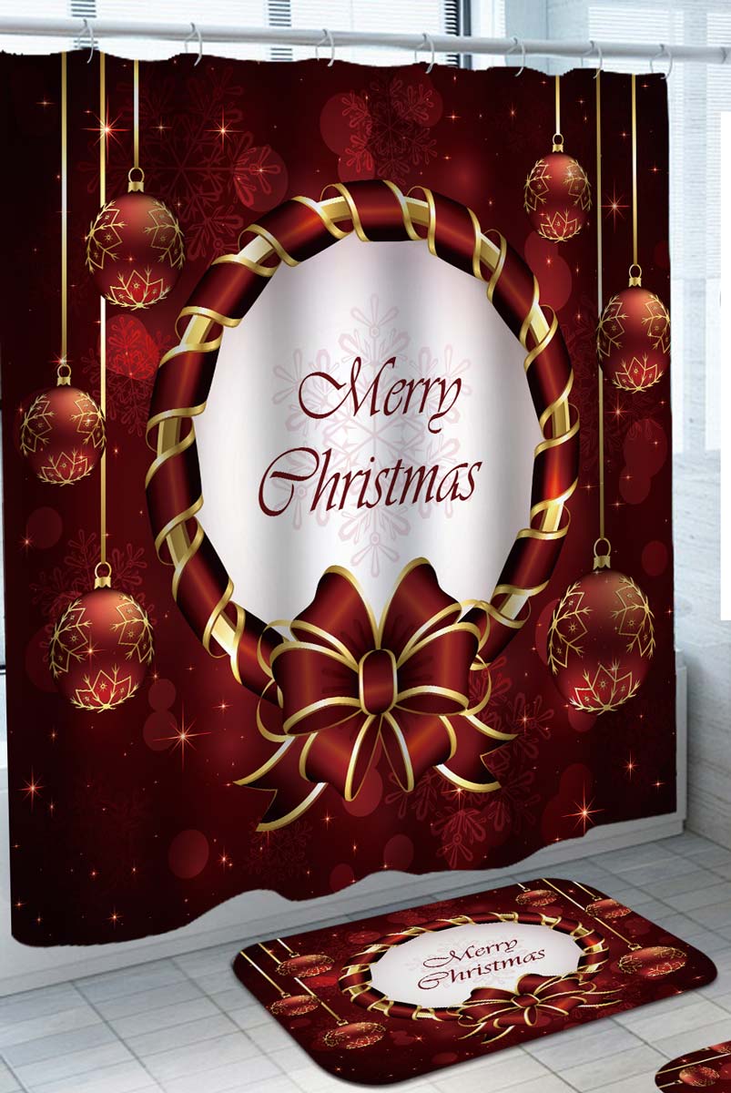 Red Merry Christmas Shower Curtains Ornaments and Baubles