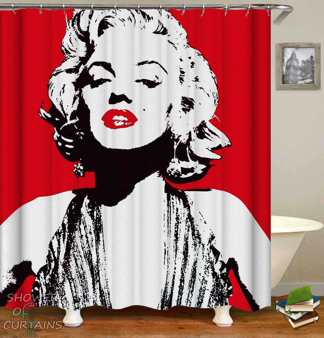 Red And White Marilyn Monroe Shower Curtain - New Marilyn Monroe bathroom Look