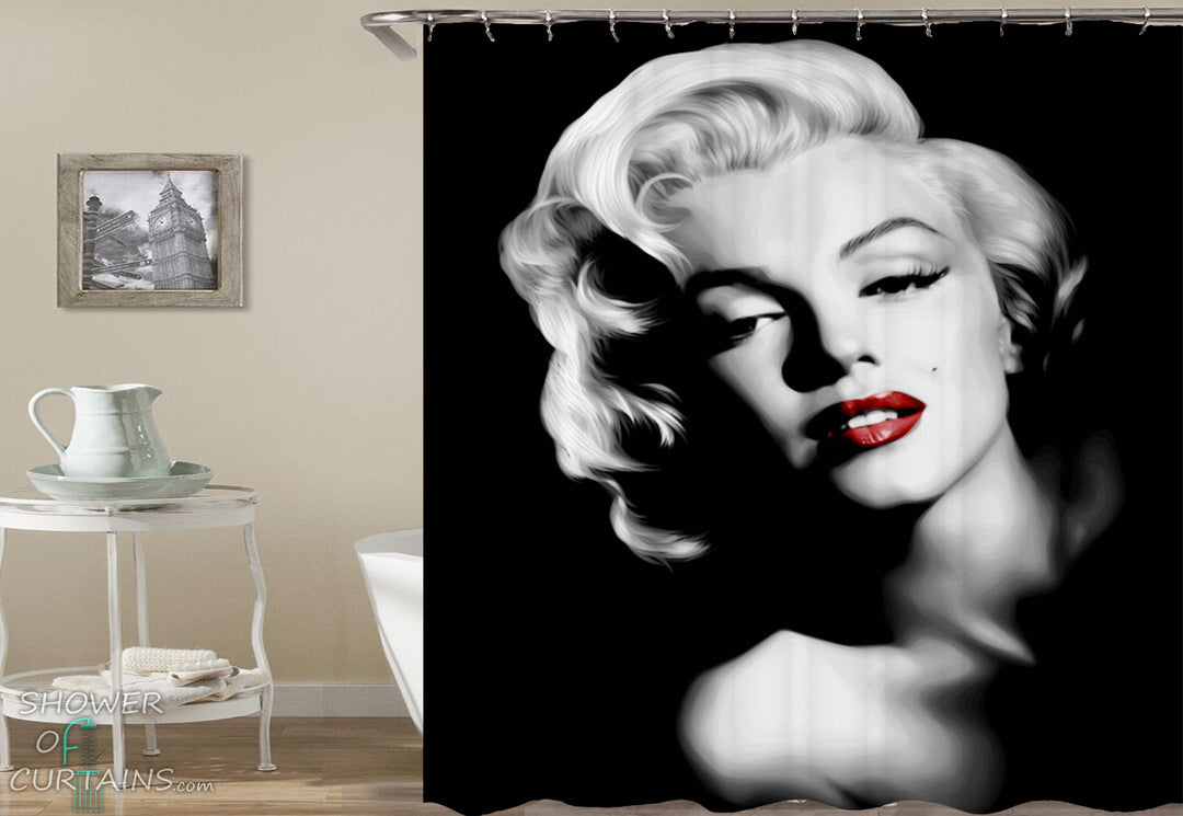 Red Lips Black And White Marilyn Monroe Shower Curtain