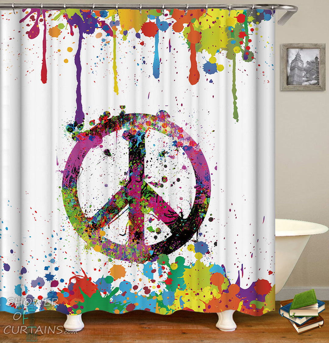 Riot Of Colors Peace Shower Curtain - Colorful Bathroom Decor