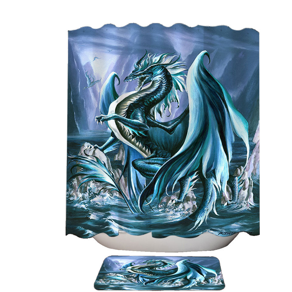 Riptide Ocean Cliffs Dragon Shower Curtains made of Fabric