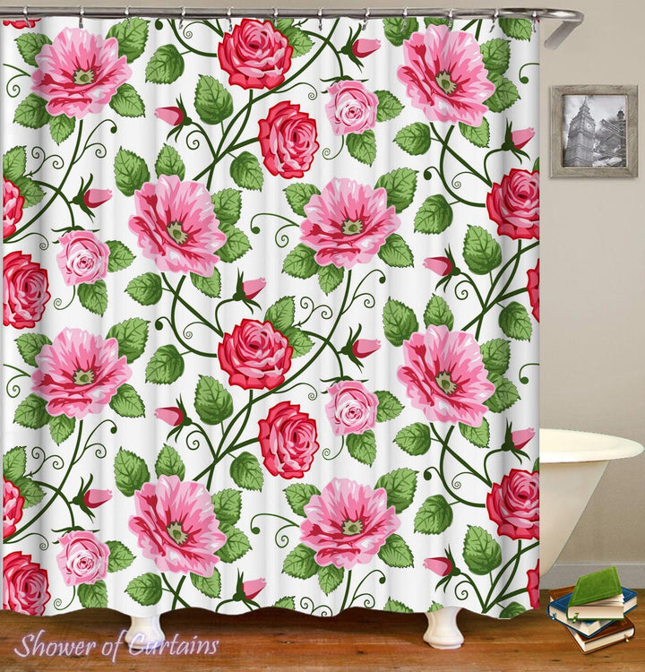 Roses Shower Curtain - Pink Flowers Bathroom
