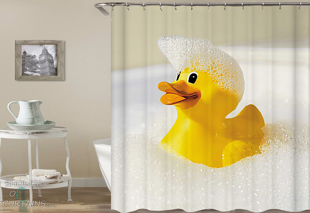 Rubber Duck Shower Curtain of Bubble Bath - Fabric Shower Curtains