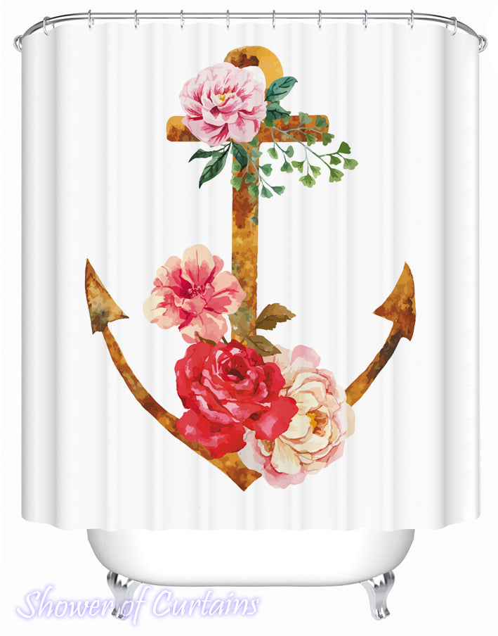 Rusty And Floral Anchor Shower Curtain