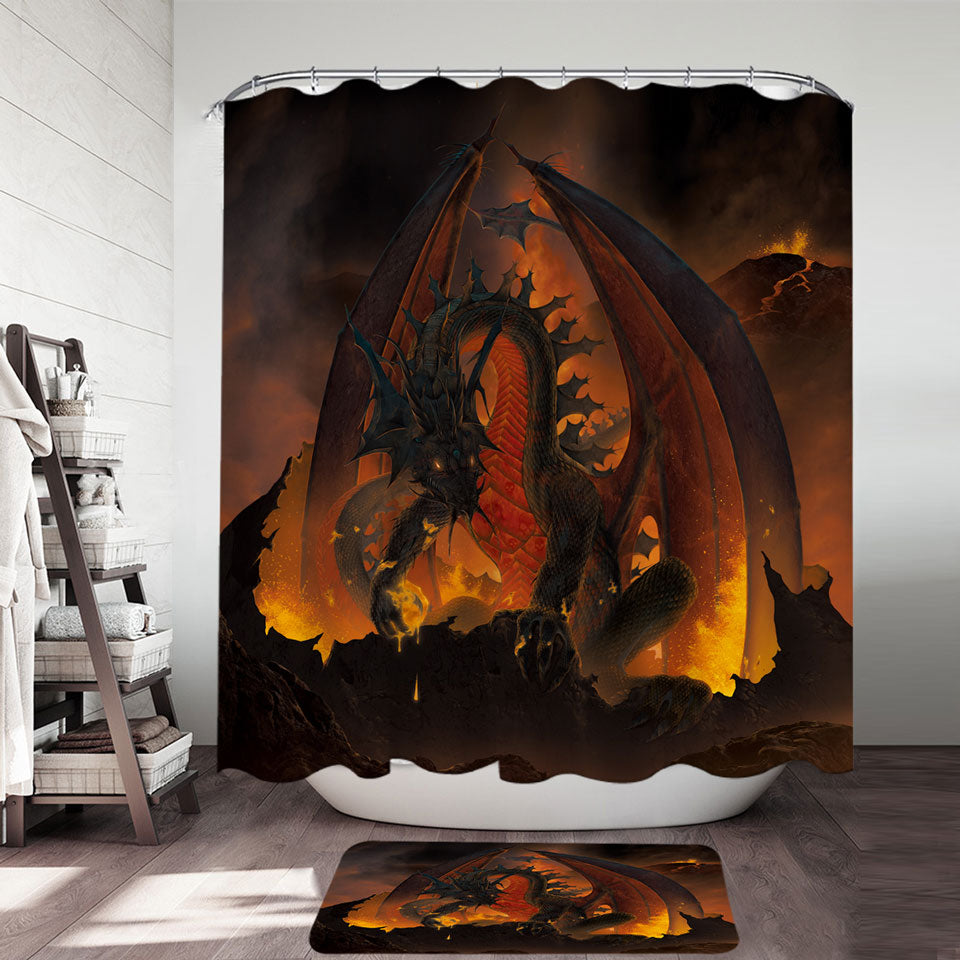 Scary Fantasy Art Volcano Fireball Dragon Shower Curtains