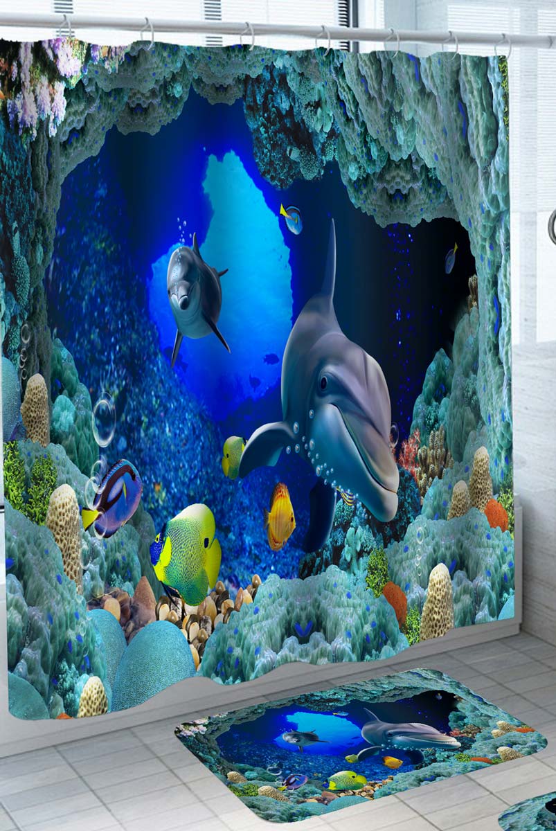 Sea Shower Curtains Fish Coral and Dolphin Home