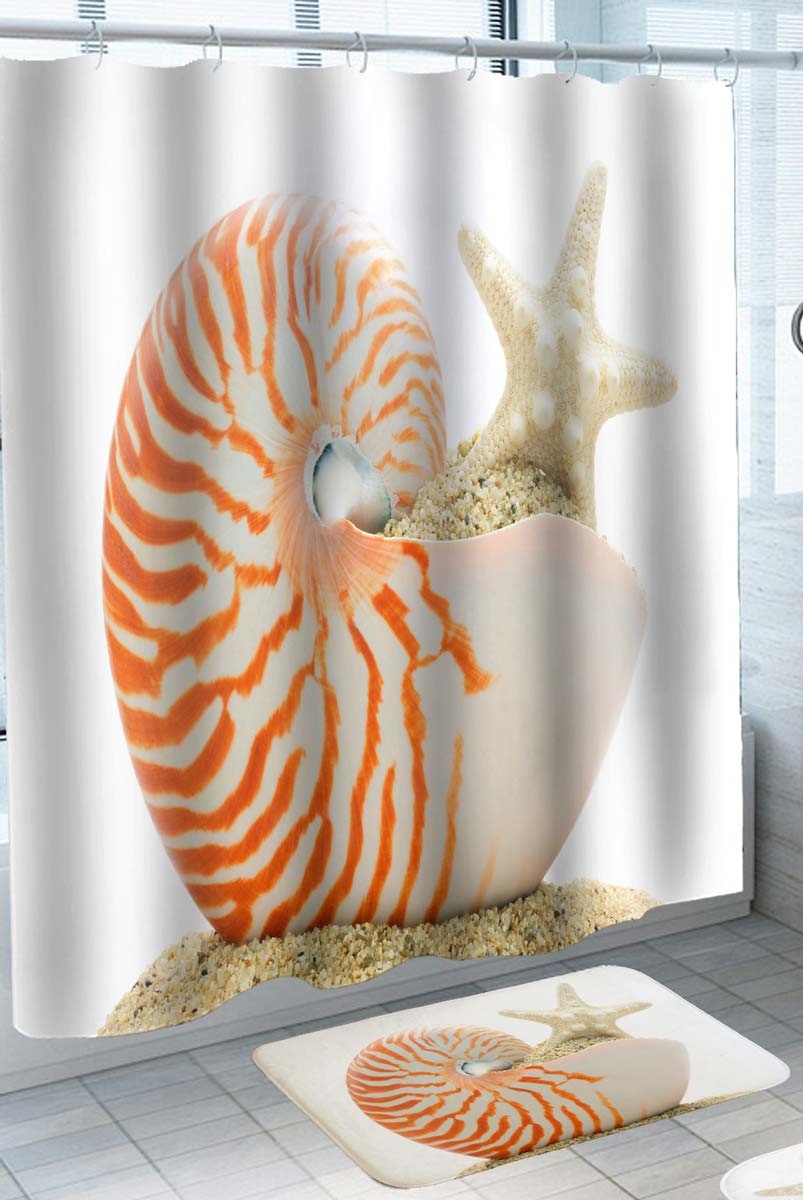 Sea Snail Shell and Starfish Shower Curtain – Shower of Curtains