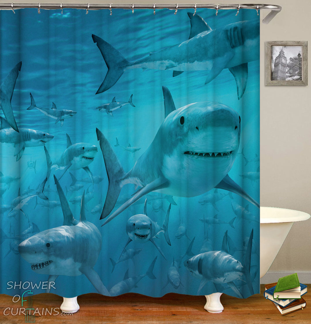 Sharks Shower Curtain - Nautical Bathroom Decor