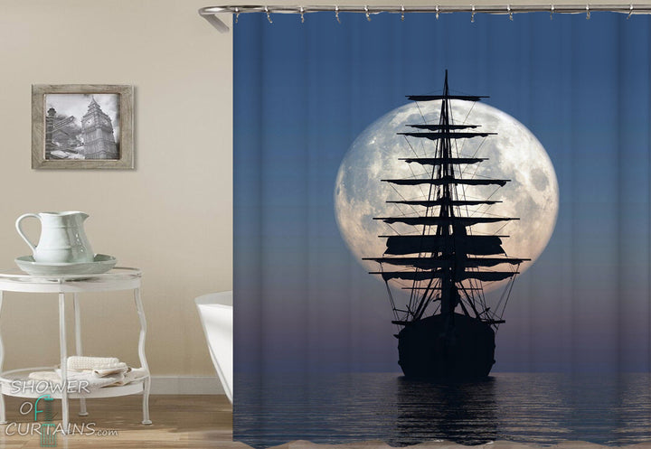 Ship Shower Curtain of Pirate Ship Over The Moon