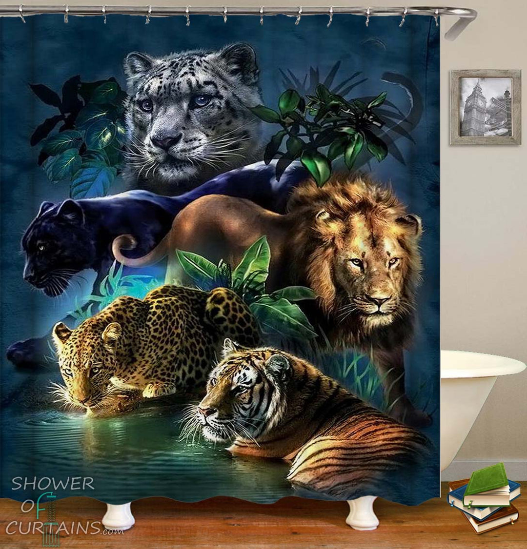 Shower Curtain of the Five Big Cats