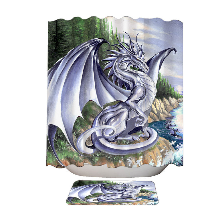 Shower Curtains of Silver Coastal Grey Dragon Drawing