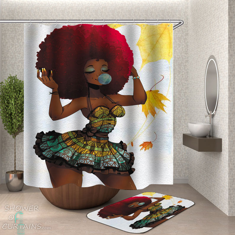 Shower Curtains with Beautiful Fall Girl